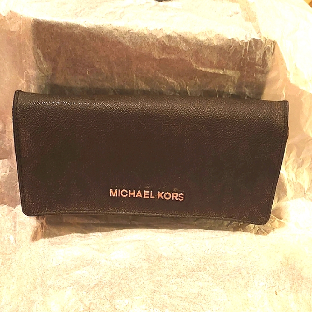 VINTAGE Michael Kors Long Monogram Bifold Snap Wallet Brown 7. 75 X 4"